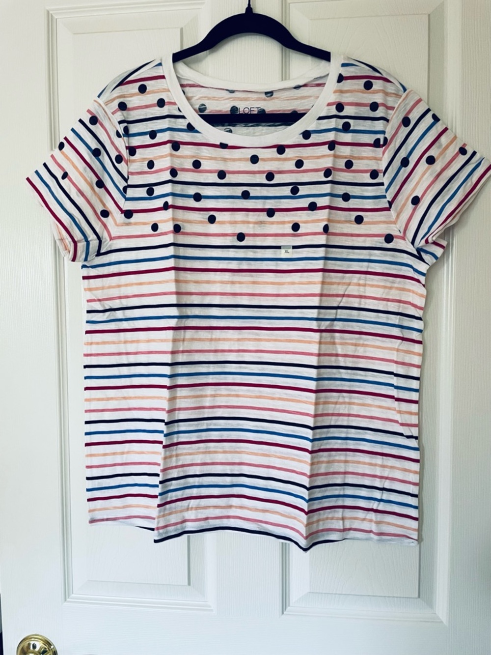 LOFT Colorful Stripe Tee | Polka Dot Accent Crewneck Short Sleeve